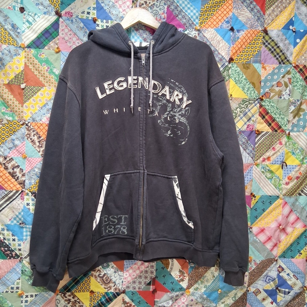 Legendary Whitetails Full Zip Heavyweight Hoodie Size 2XL Black Embroidered